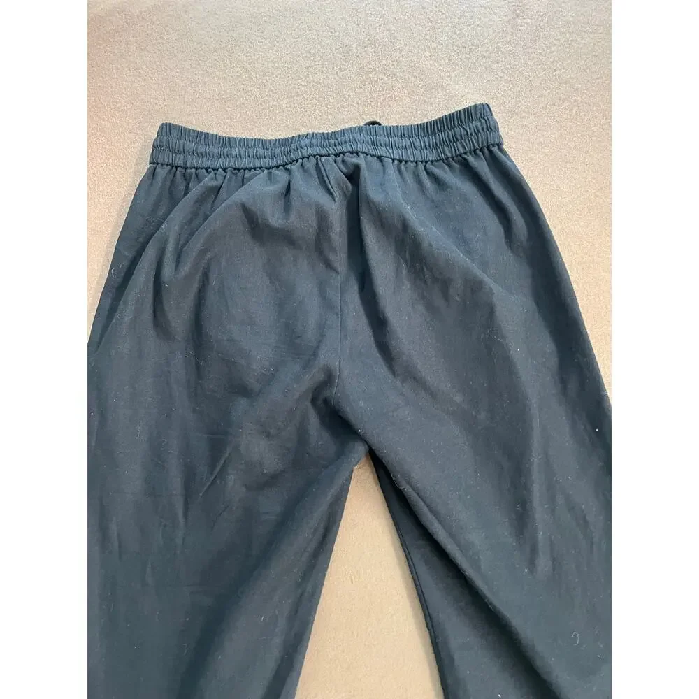 J.Crew Black  Linen & Cotton Pull-On Drawstring Cuffed Pants Women's Size 6